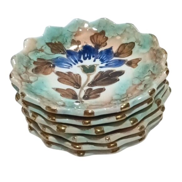 Vintage Set of 6 Small 3'' Diam Dipping Dishes Hand-painted Gold Highlights - Picture 1 of 5